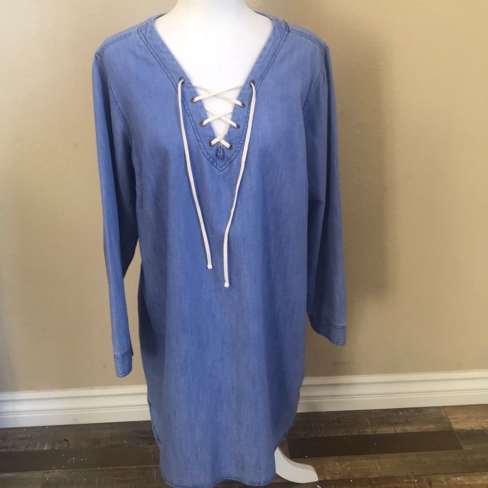 Old Navy lace up denim shirt dress